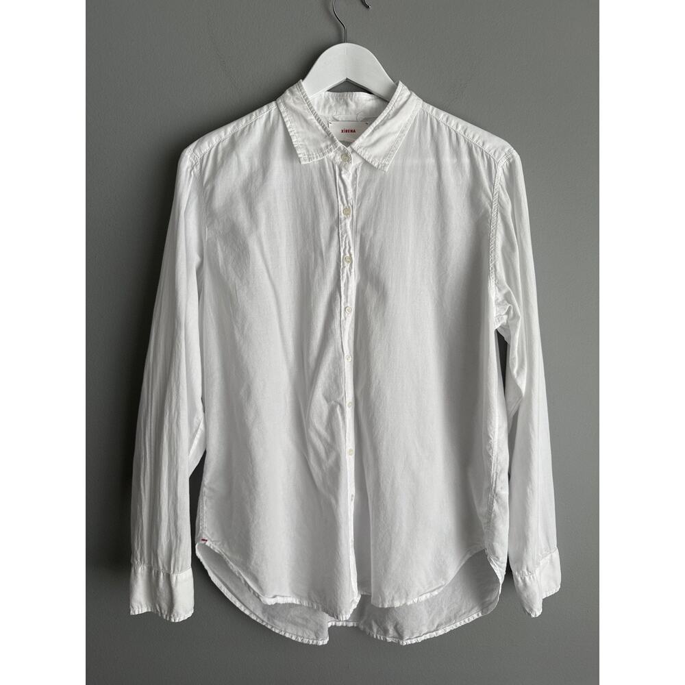 Xirena White Button Down Shirt Size M 100% Cotton Relaxed Oversized Made USA Lux
